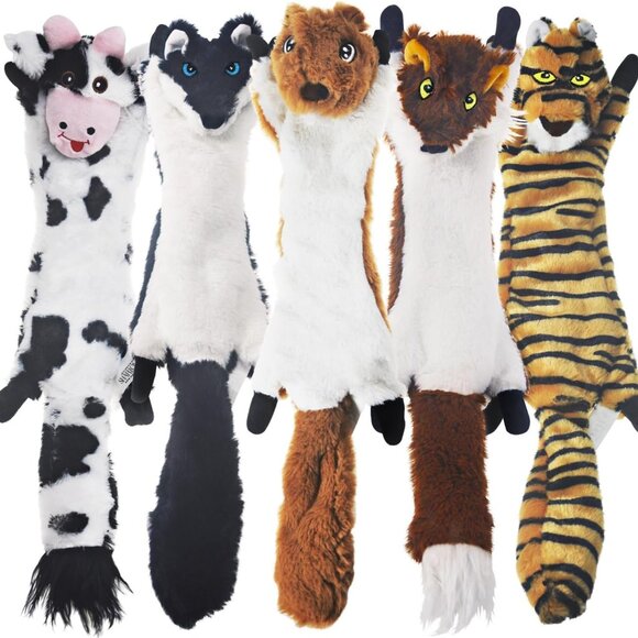 Dog Squeaky Toys 5 Pack, Pet Crinkle Toy No Stuffing Animals Plush, Dog Chew for - Picture 2 of 8